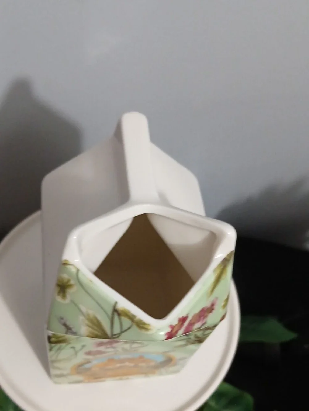 Green Floral Ceramic Milk Carton Vase - Decorative Home Accent NWT